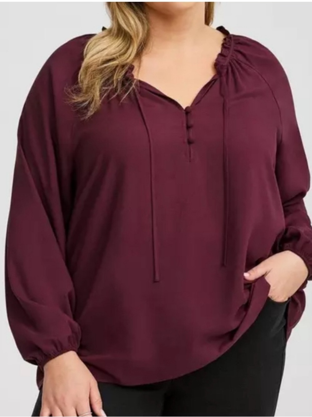 Torrid Maroon Plus Long Sleeve Peasant Top Plus Size 1X